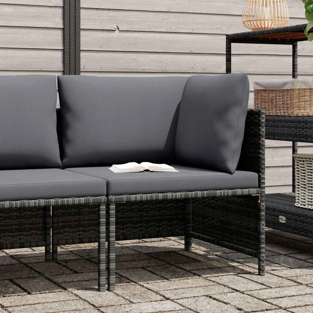 Modulinė kampinė sofa su pagalvėlėmis, pilka, poliratanas