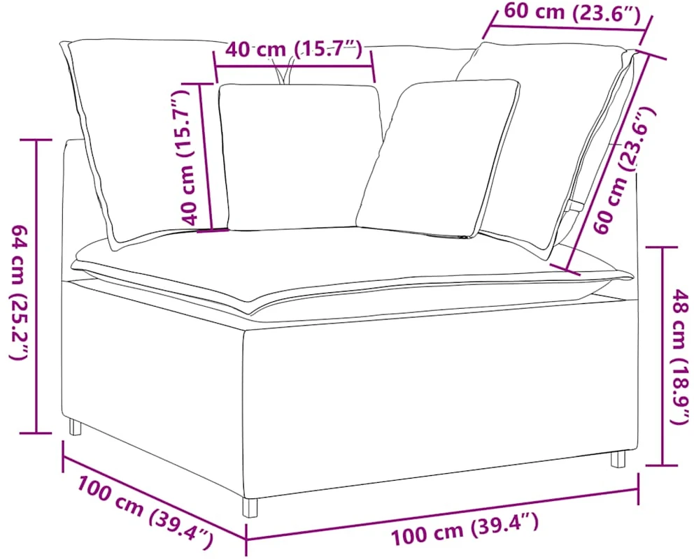 Modulinė kampinė sofa su pagalvėlėmis, tamsiai pilka, 100 cm