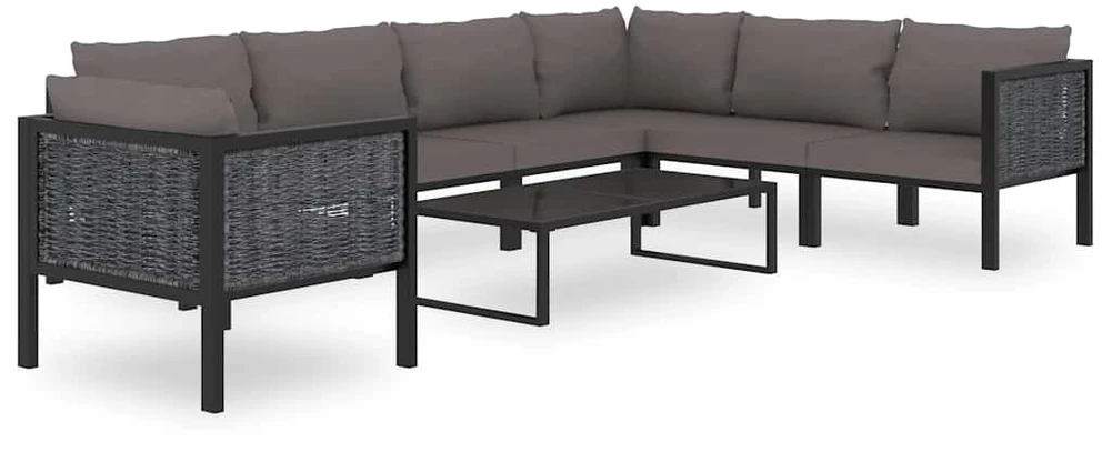 Modulinė kampinė sofa su porankiu kairėje, pilka, poliratanas