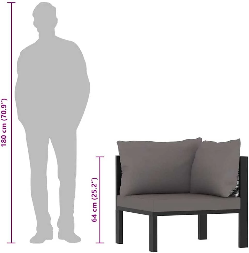 Modulinė kampinė sofa su porankiu kairėje, pilka, poliratanas