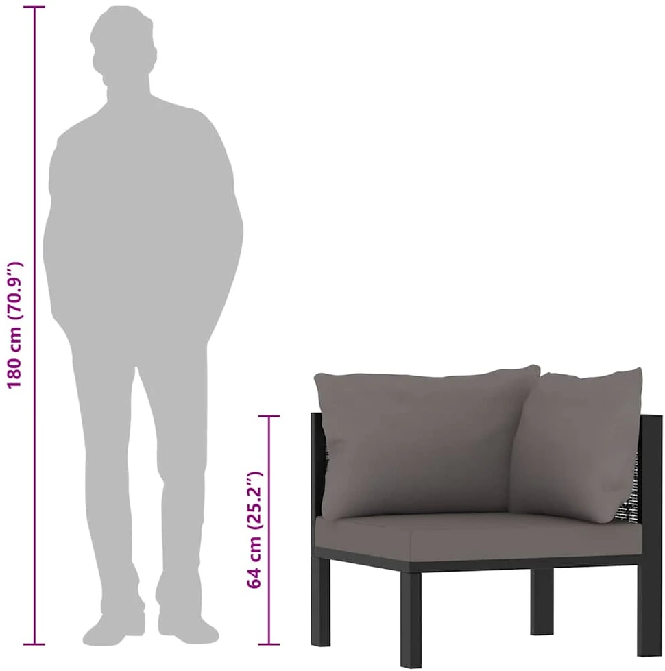 Modulinė kampinė sofa su porankiu kairėje, pilka, poliratanas