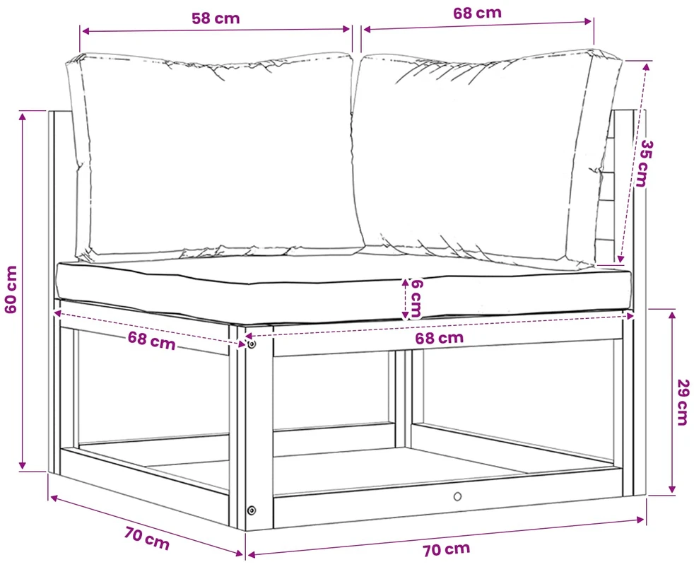 Modulinė kampinė sofa su tamsiai pilkomis pagalvėlėmis, akacija