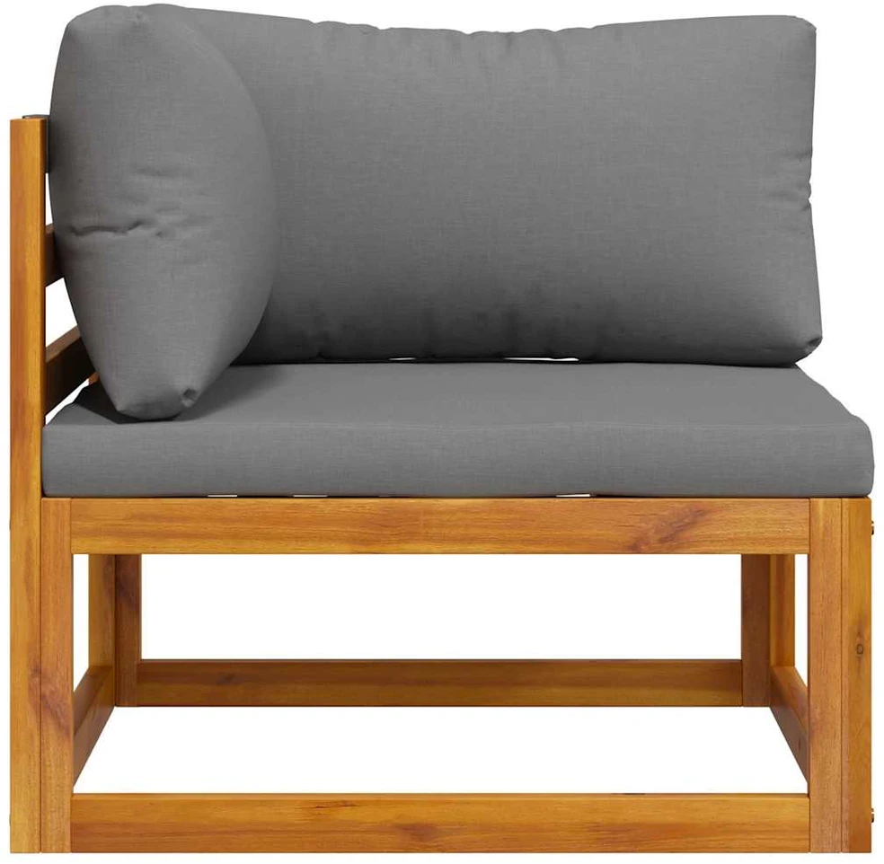 Modulinė kampinė sofa su tamsiai pilkomis pagalvėlėmis, akacija