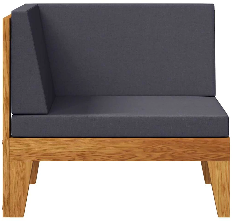 Modulinė kampinė sofa su tamsiai pilkomis pagalvėlėmis, akacija