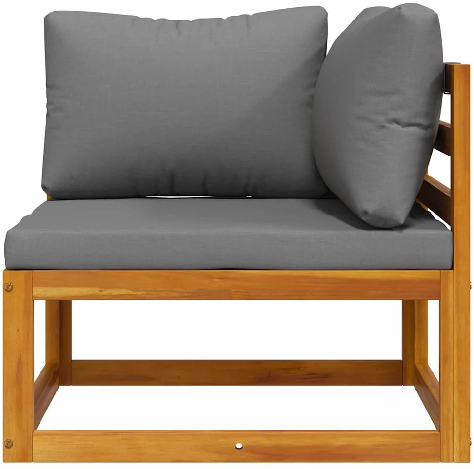 Modulinė kampinė sofa su tamsiai pilkomis pagalvėlėmis, akacija