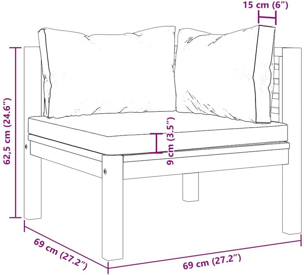 Modulinė kampinė sofa su tamsiai pilkomis pagalvėmis, akacija
