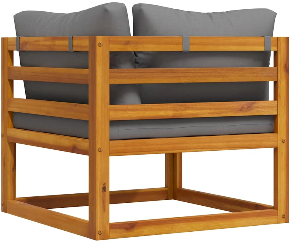 Modulinė kampinė sofa su tamsiai pilkomis pagalvėlėmis, akacija