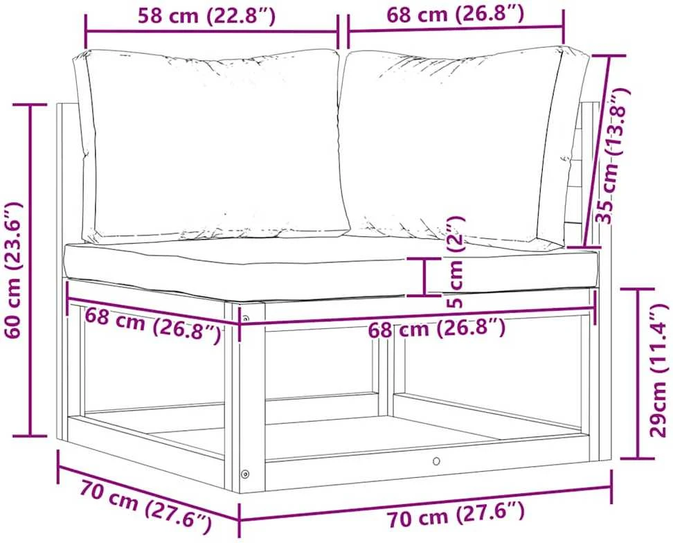 Modulinė kampinė sofa su tamsiai pilkomis pagalvėlėmis, akacija