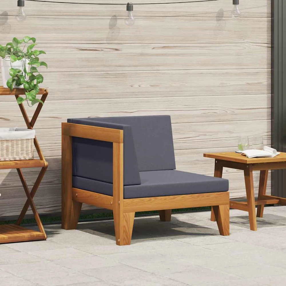 Modulinė kampinė sofa su tamsiai pilkomis pagalvėlėmis, akacija