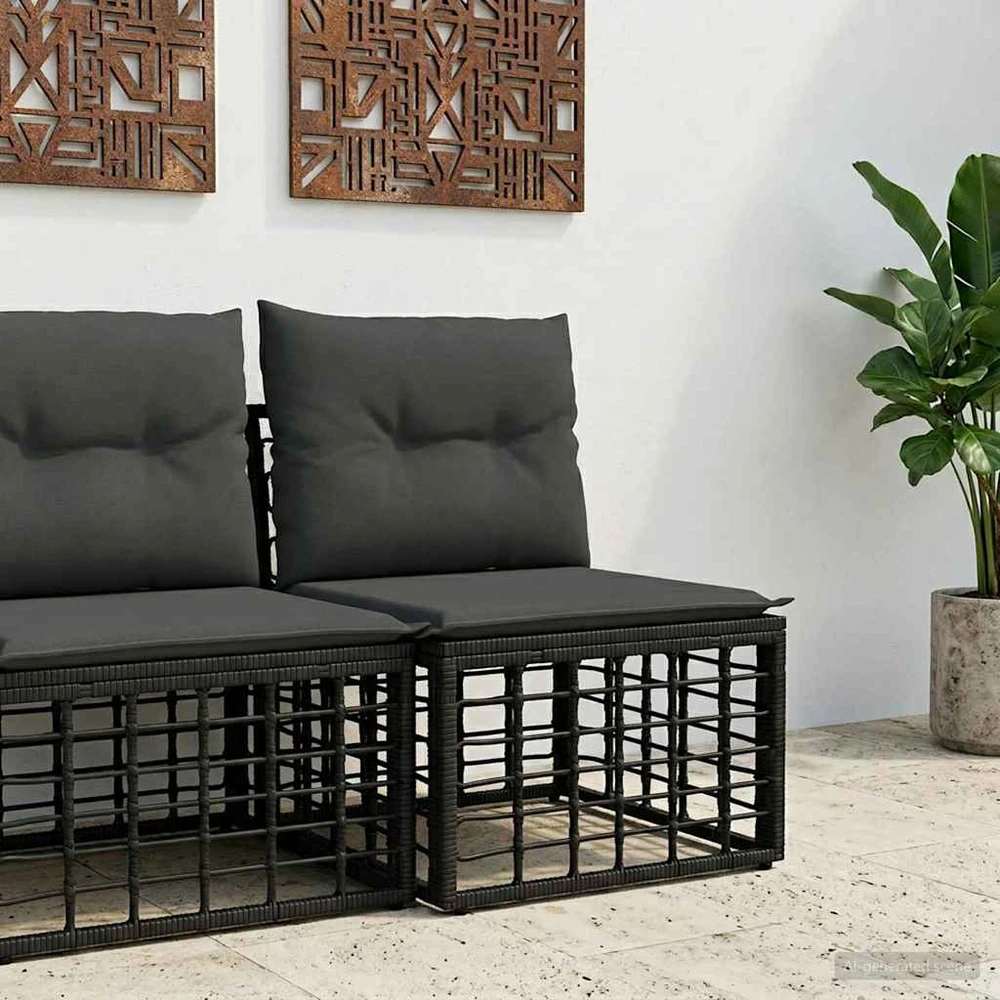 Modulinė lauko sofa be rankų Juoda poliratanas