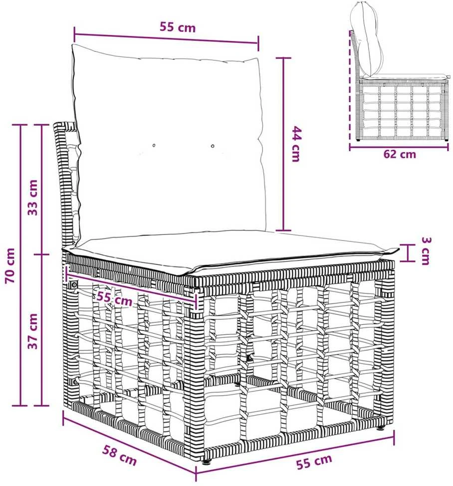 Modulinė lauko sofa be rankų Natūrali poliratanas