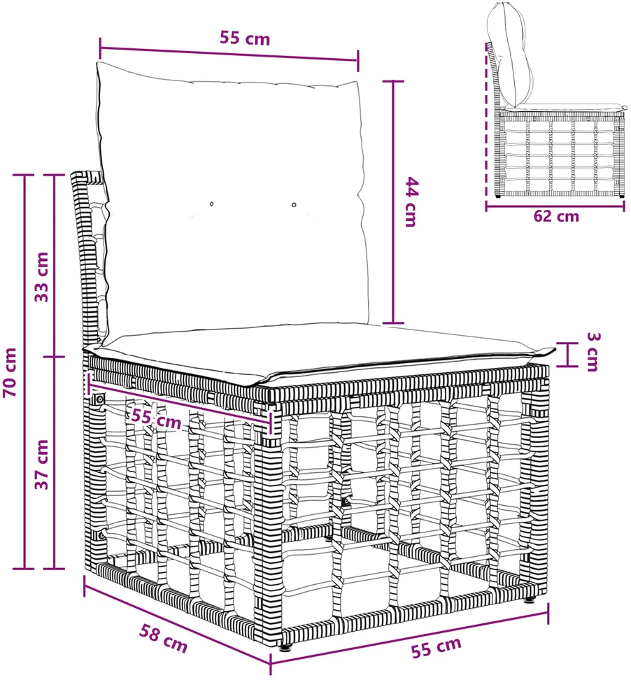 Modulinė lauko sofa be rankų Natūrali poliratanas