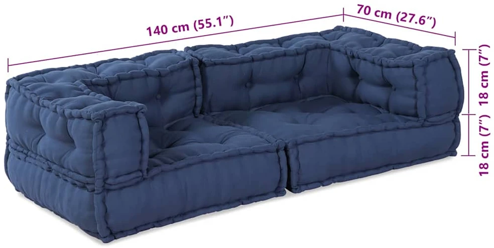 Modulinė sofa 3 vnt. Audinys Indigo 140 x 70 x 36 cm