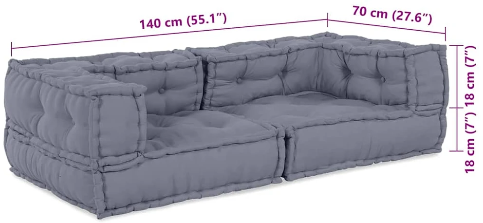 Modulinė sofa 3 vnt. Audinys Pilka 140 x 70 x 36 cm