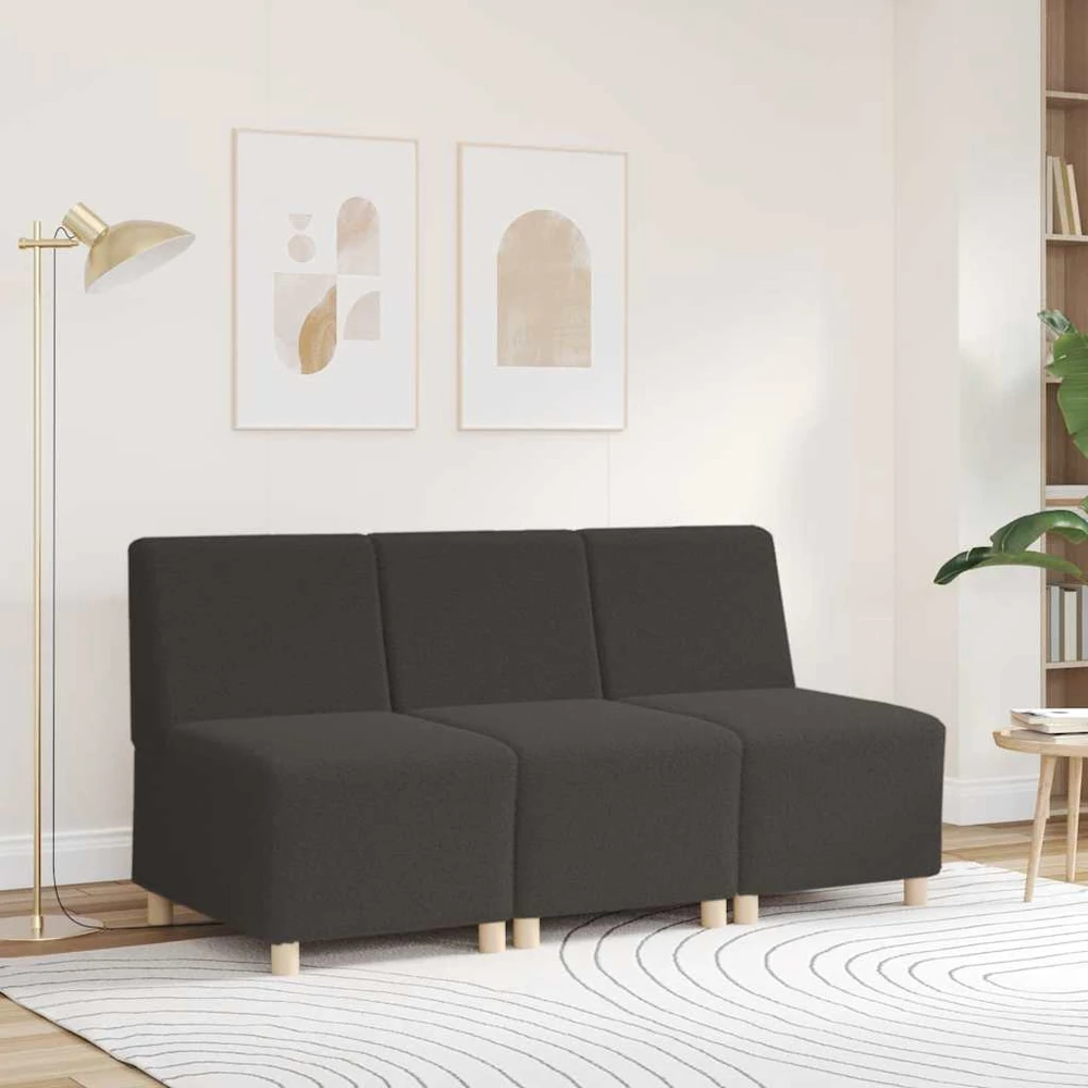 Modulinė sofa be porankių, tamsiai pilka, 55 cm, garbanotas, vilnonį audinį