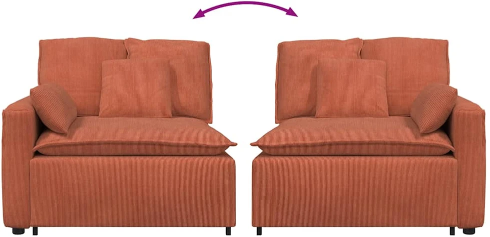 Modulinė sofa, porankiai, galas, su pagalvėlėmis, raudonai oranžinė, 100 cm