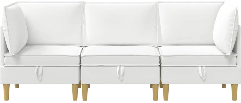 Modulinė sofa su laikymo vieta 3 vnt. Balta Audinys