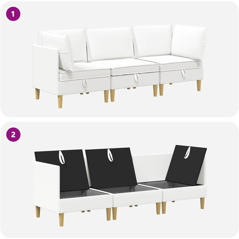 Modulinė sofa su laikymo vieta 3 vnt. Balta Audinys