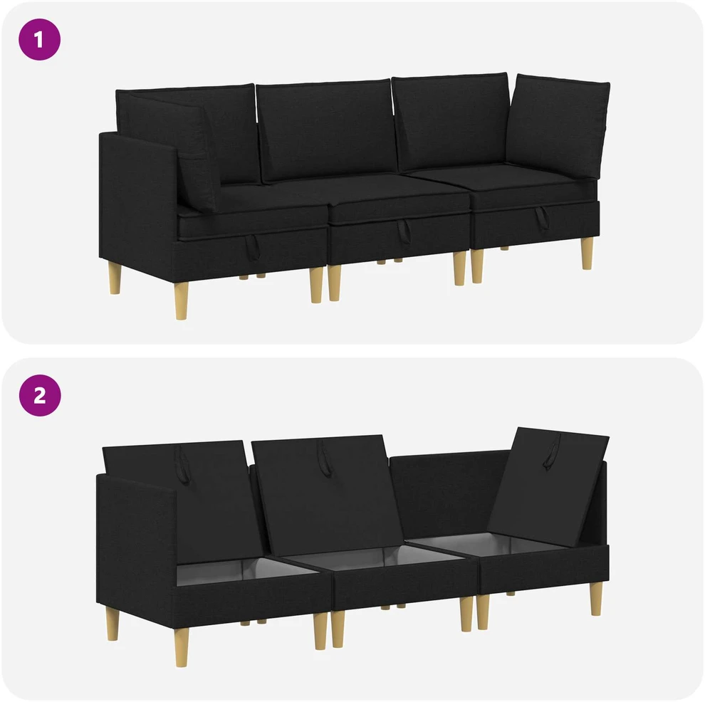 Modulinė sofa su laikymo vieta 3 vnt. Juoda Audinys