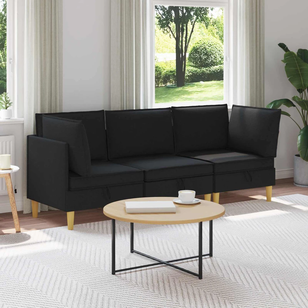 Modulinė sofa su laikymo vieta 3 vnt. Juoda Audinys