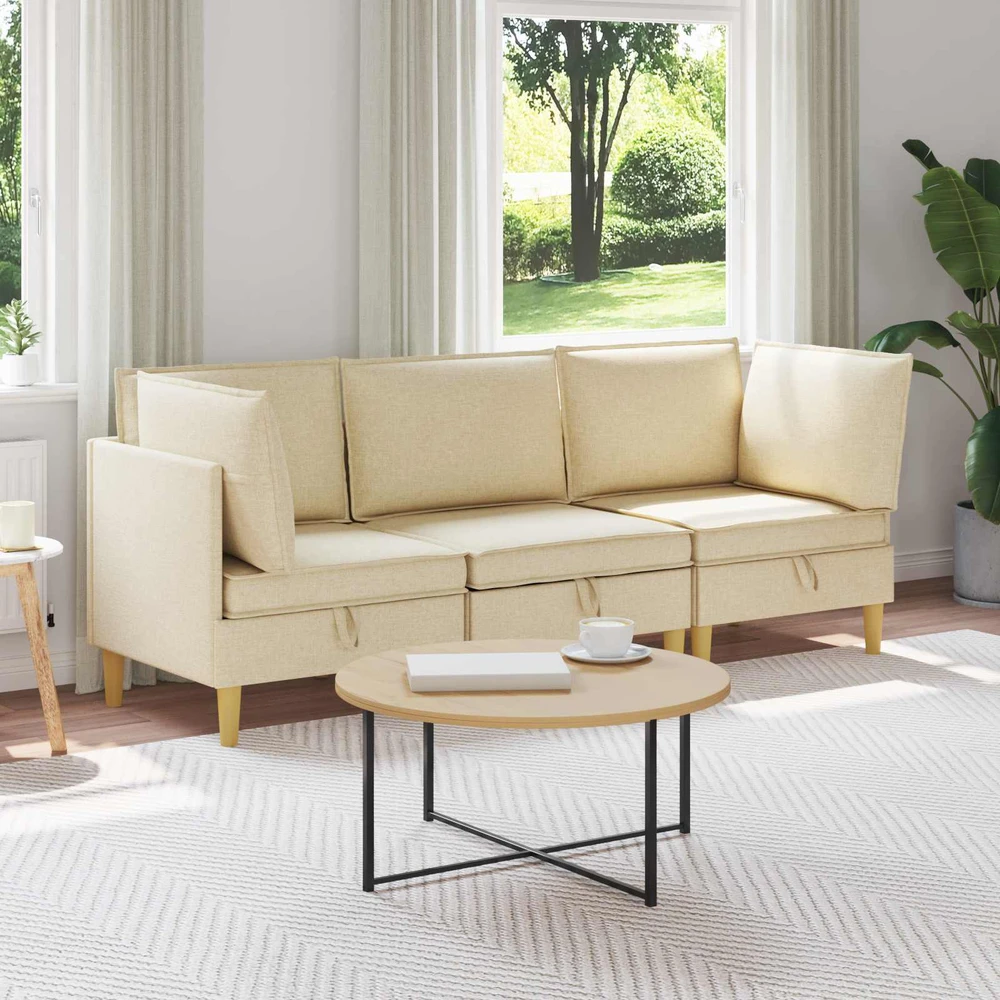 Modulinė sofa su laikymo vieta 3 vnt. Kreminė Audinys