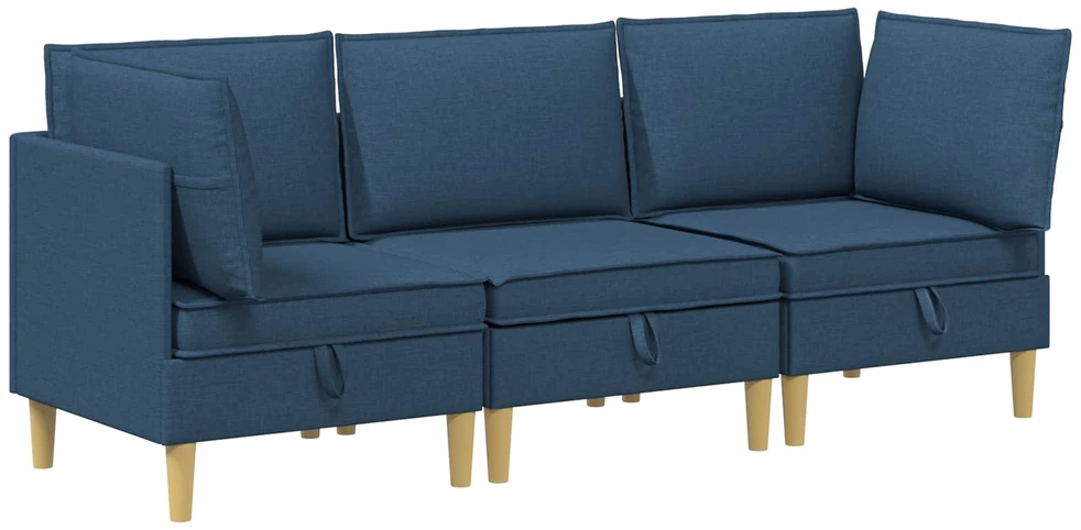 Modulinė sofa su laikymo vieta 3 vnt. Mėlyna Audinys