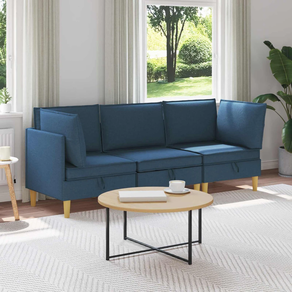 Modulinė sofa su laikymo vieta 3 vnt. Mėlyna Audinys