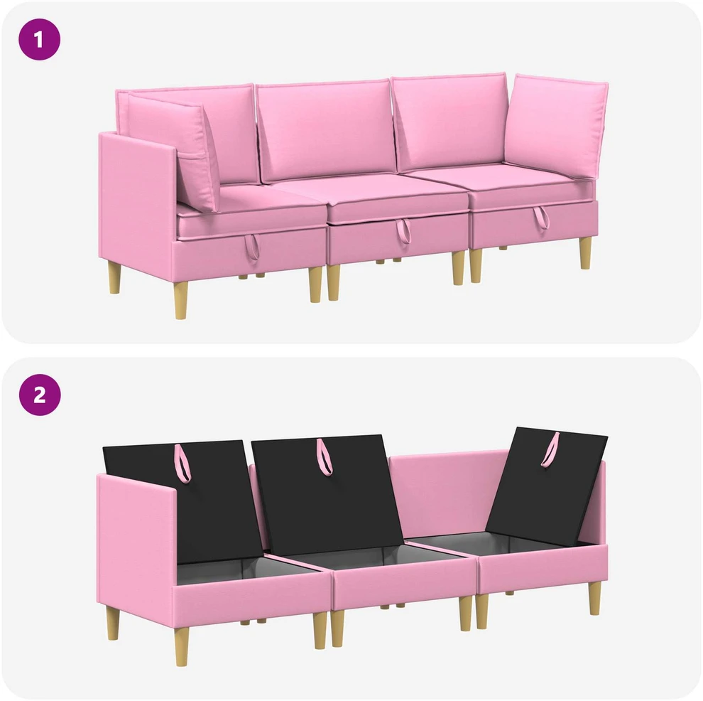 Modulinė sofa su laikymo vieta 3 vnt. Rožinė Audinys