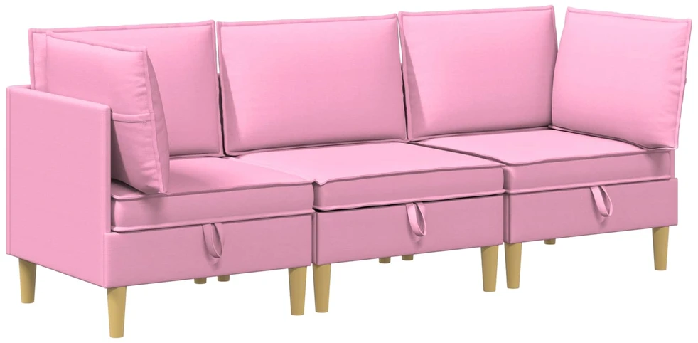 Modulinė sofa su laikymo vieta 3 vnt. Rožinė Audinys