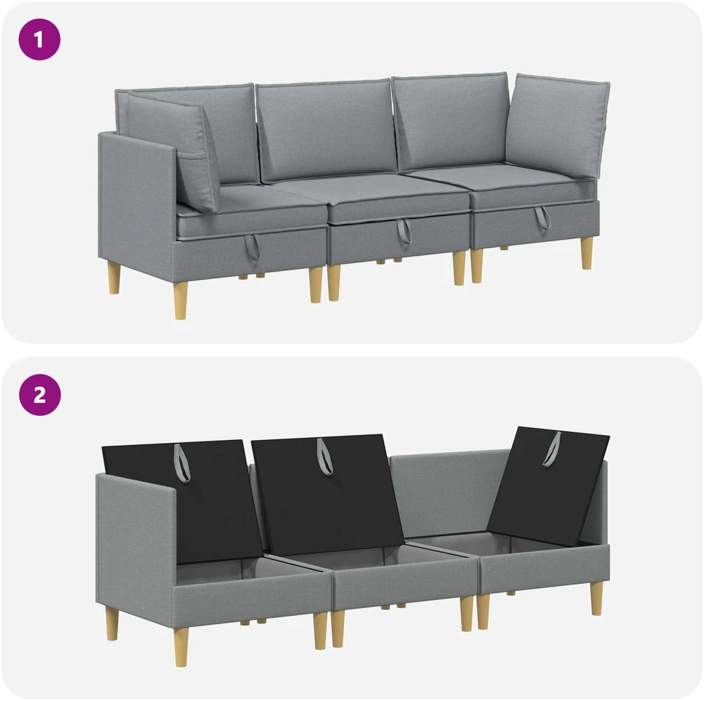 Modulinė sofa su laikymo vieta 3 vnt. Šviesiai pilka