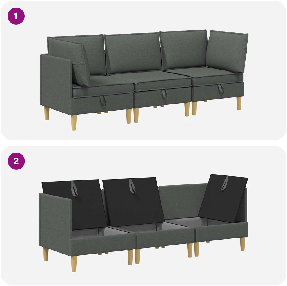 Modulinė sofa su laikymo vieta 3 vnt. Tamsiai pilka