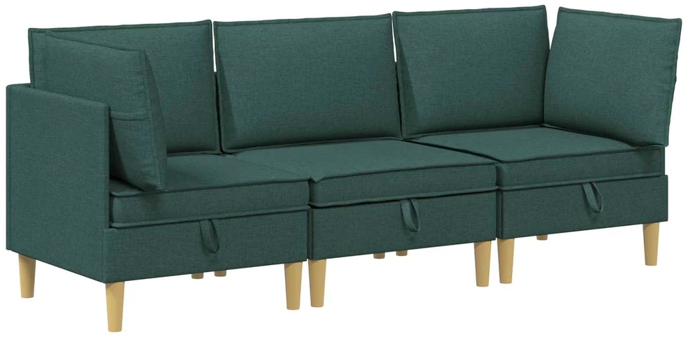 Modulinė sofa su laikymo vieta 3 vnt. Tamsiai žalia Audinys