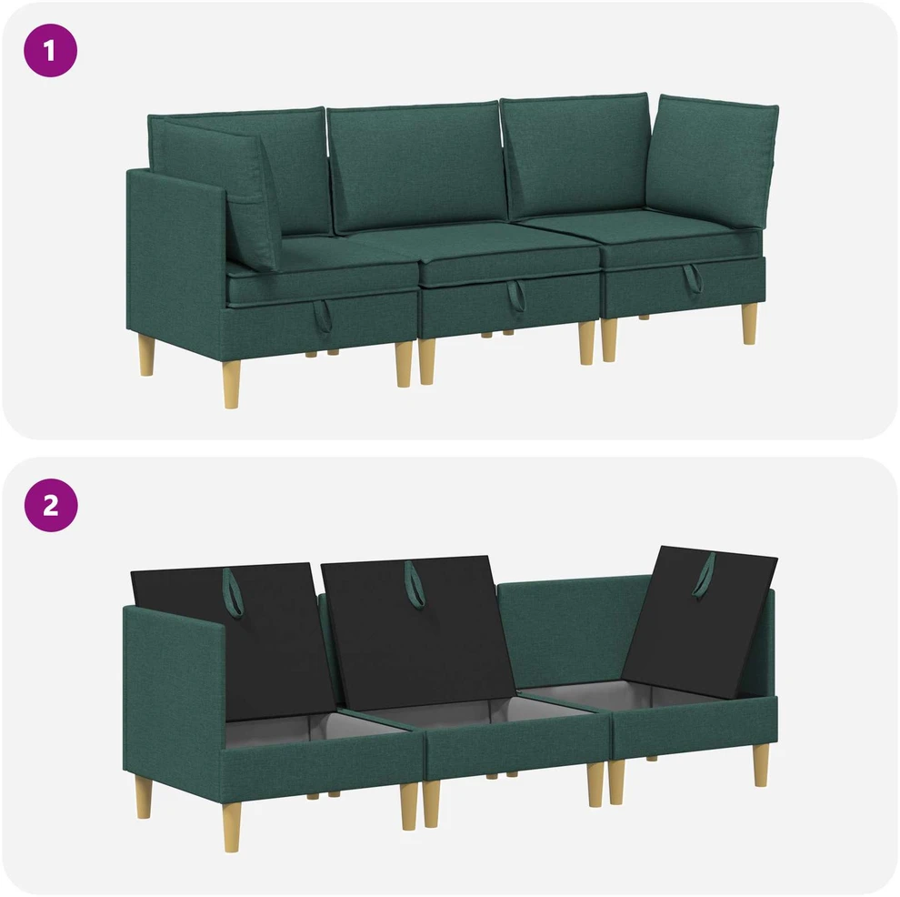 Modulinė sofa su laikymo vieta 3 vnt. Tamsiai žalia Audinys