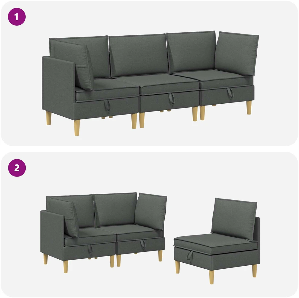 Modulinė sofa su laikymo vieta 3 vnt. Tamsiai pilka