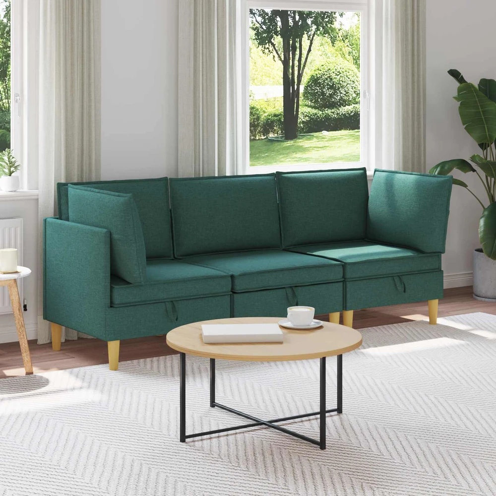 Modulinė sofa su laikymo vieta 3 vnt. Tamsiai žalia Audinys