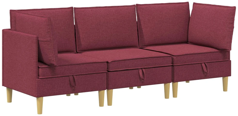 Modulinė sofa su laikymo vieta 3 vnt. Vyno raudona Audinys