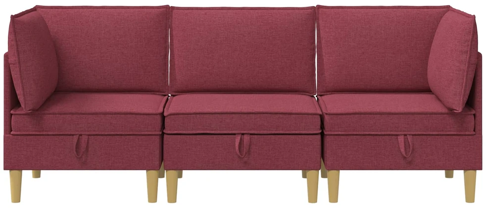 Modulinė sofa su laikymo vieta 3 vnt. Vyno raudona Audinys