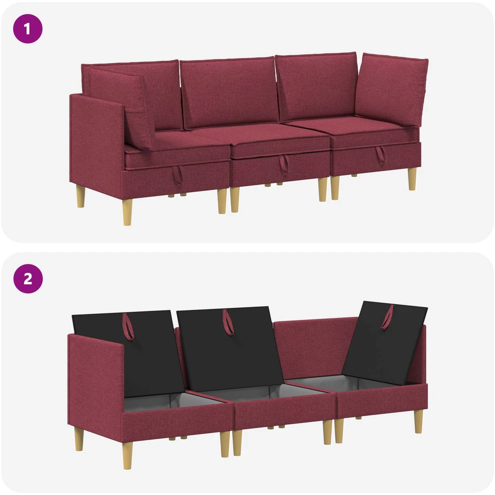 Modulinė sofa su laikymo vieta 3 vnt. Vyno raudona Audinys