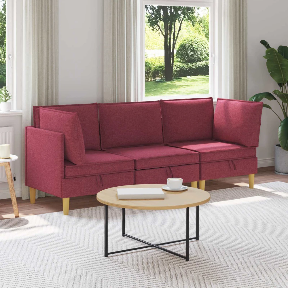 Modulinė sofa su laikymo vieta 3 vnt. Vyno raudona Audinys