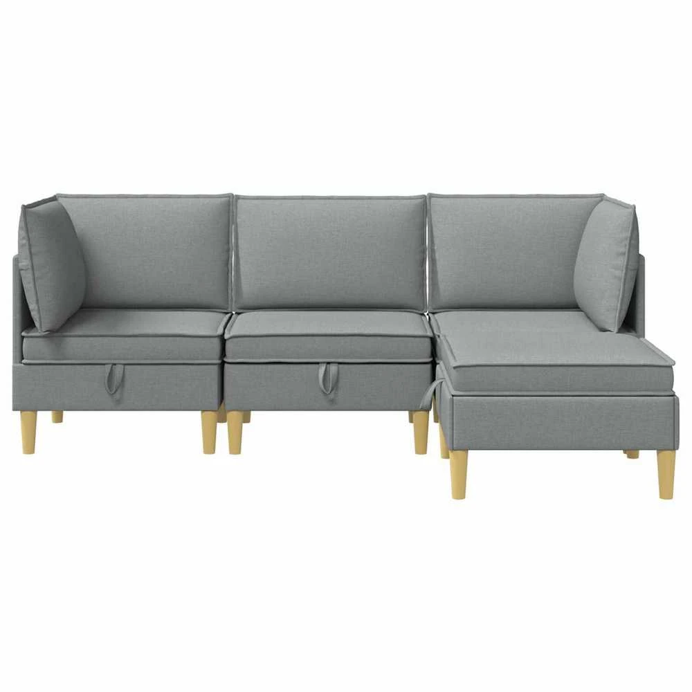 Modulinė sofa su laikymo vieta 4 vnt. Šviesiai pilka Audinys