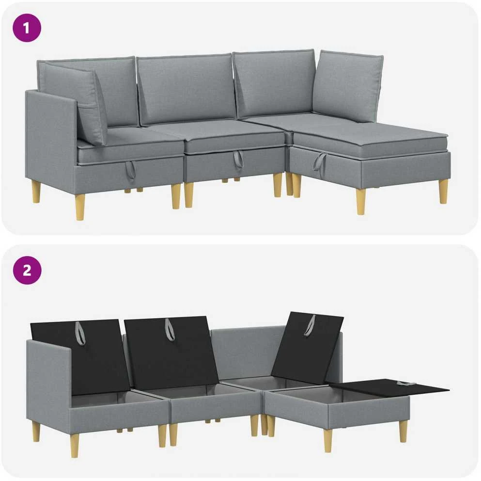 Modulinė sofa su laikymo vieta 4 vnt. Šviesiai pilka Audinys