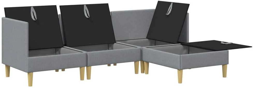 Modulinė sofa su laikymo vieta 4 vnt. Šviesiai pilka Audinys