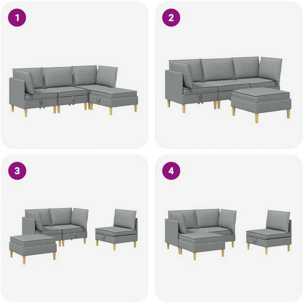Modulinė sofa su laikymo vieta 4 vnt. Šviesiai pilka Audinys