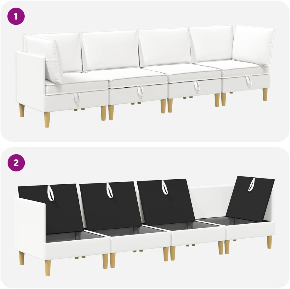 Modulinė sofa su laikymo vieta 4 vnt. Balta Audinys