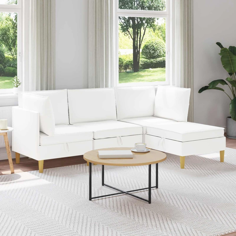 Modulinė sofa su laikymo vieta 4 vnt. Balta Audinys