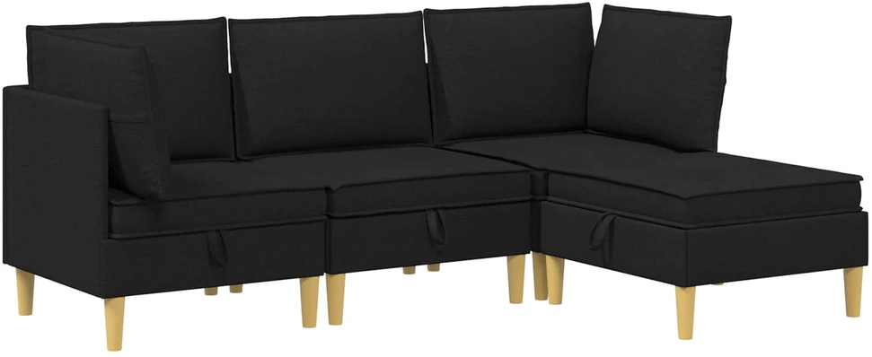 Modulinė sofa su laikymo vieta 4 vnt. Juoda Audinys