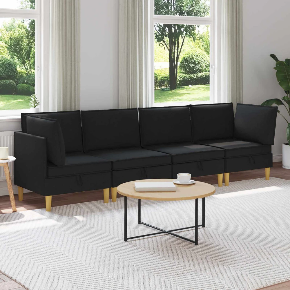 Modulinė sofa su laikymo vieta 4 vnt. Juoda Audinys