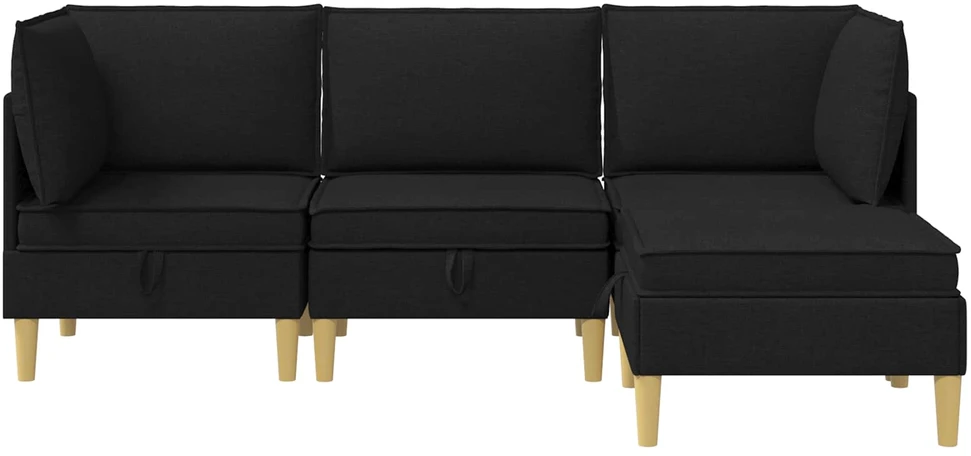 Modulinė sofa su laikymo vieta 4 vnt. Juoda Audinys