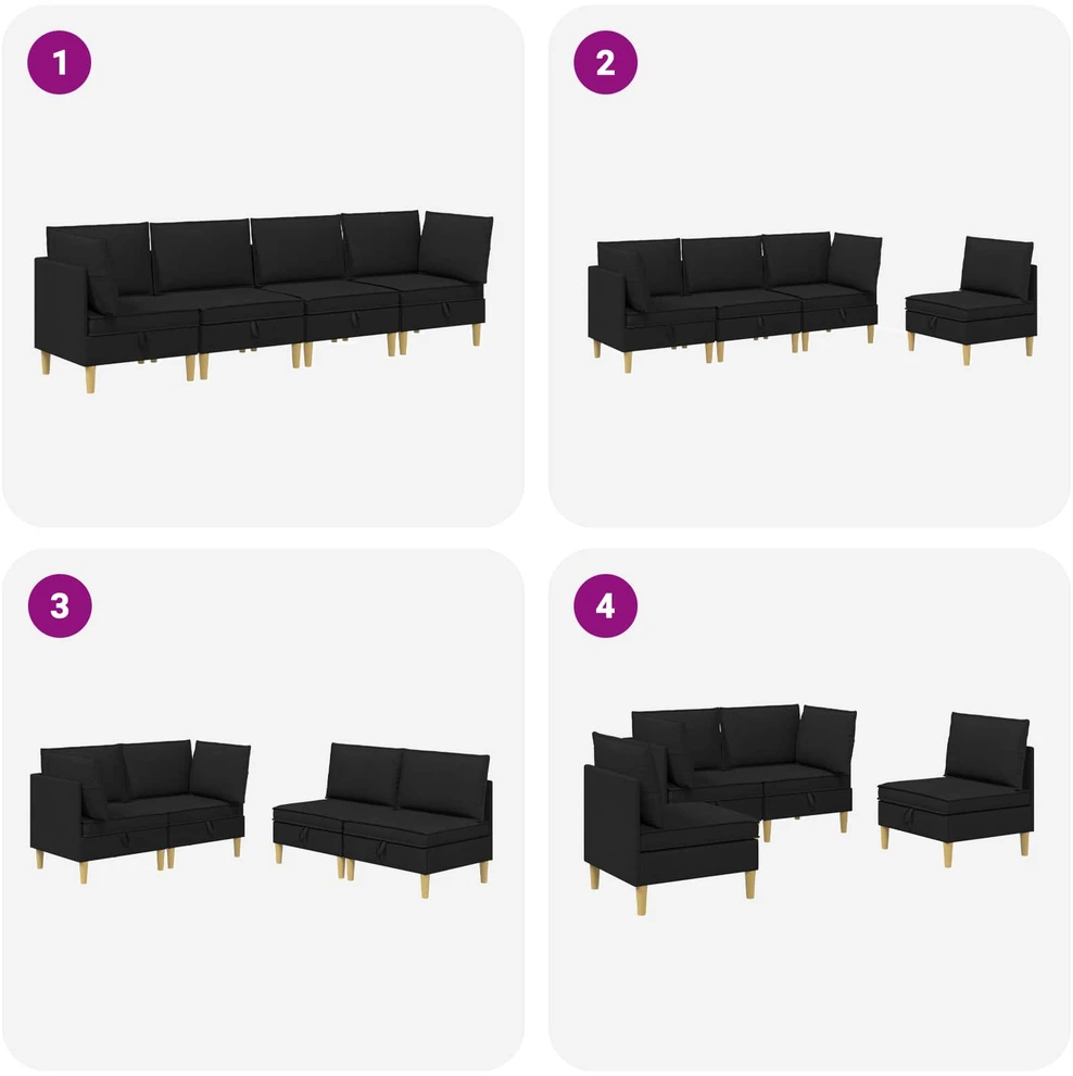 Modulinė sofa su laikymo vieta 4 vnt. Juoda Audinys