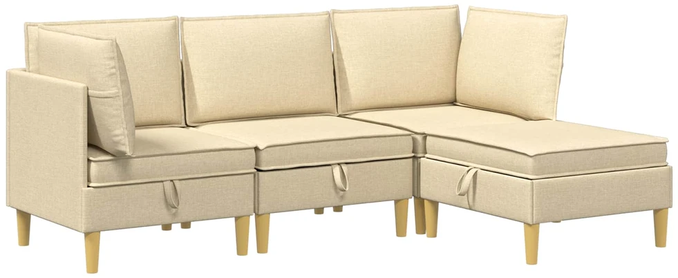 Modulinė sofa su laikymo vieta 4 vnt. Kreminė Audinys